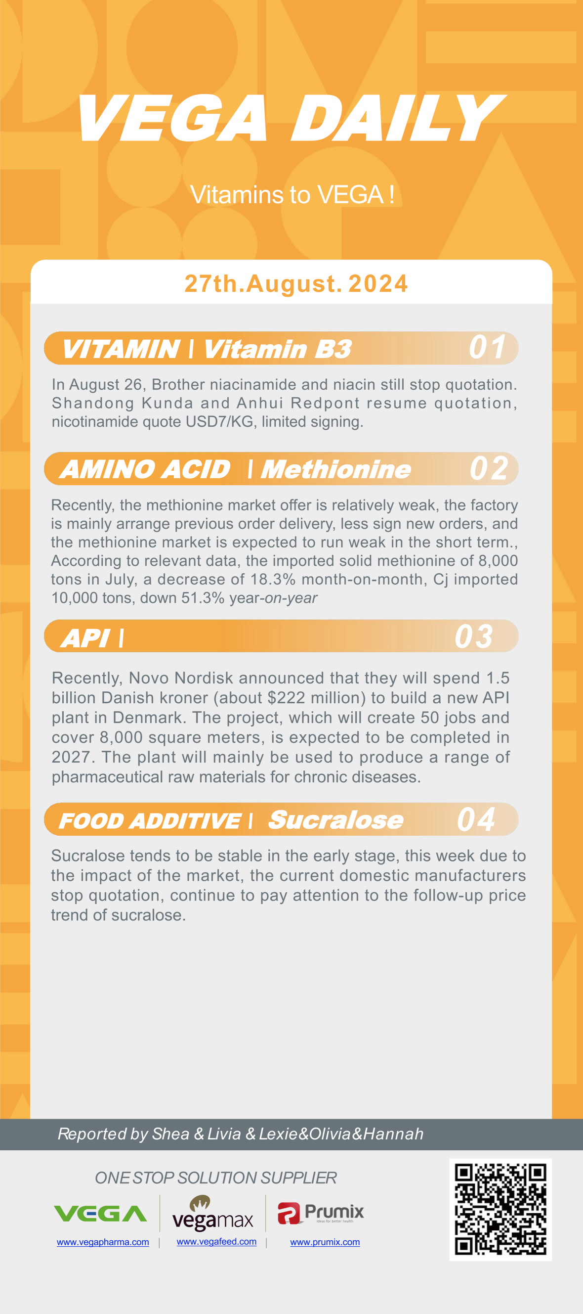 Vega Daily Dated on Aug 27th 2024 Vitamin Amino Acid APl Food Additives.png